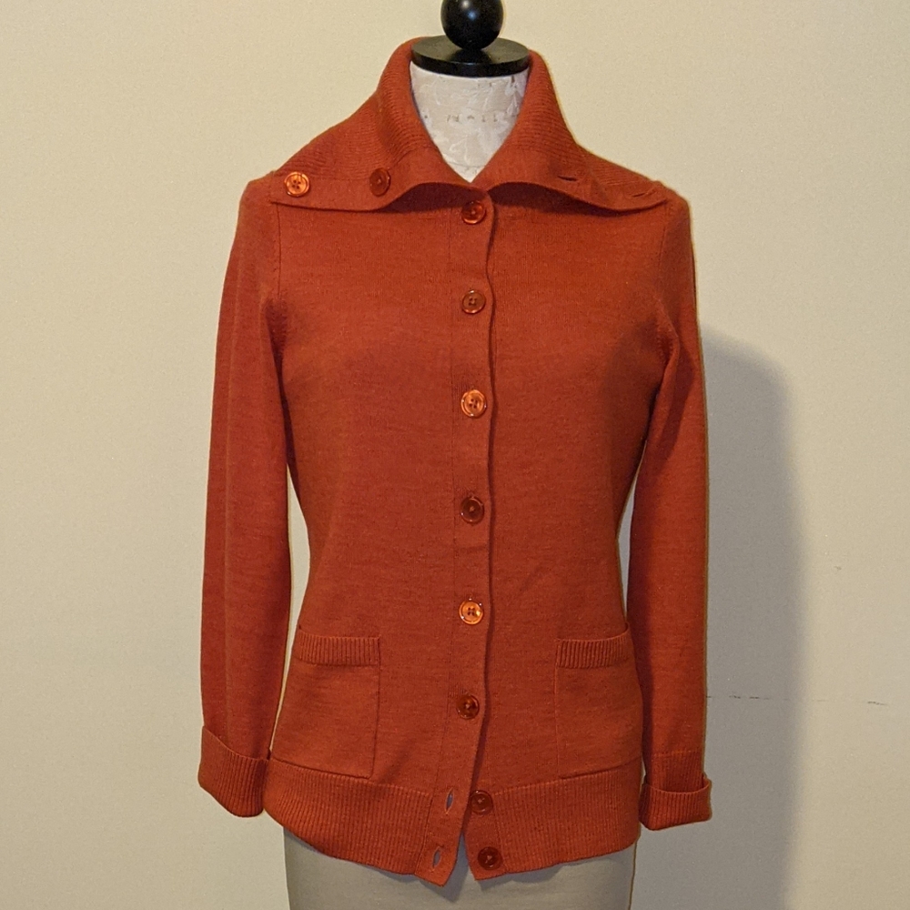 Pure Merino Wool Talbot's Pumpkin Orange Cardigan Size S